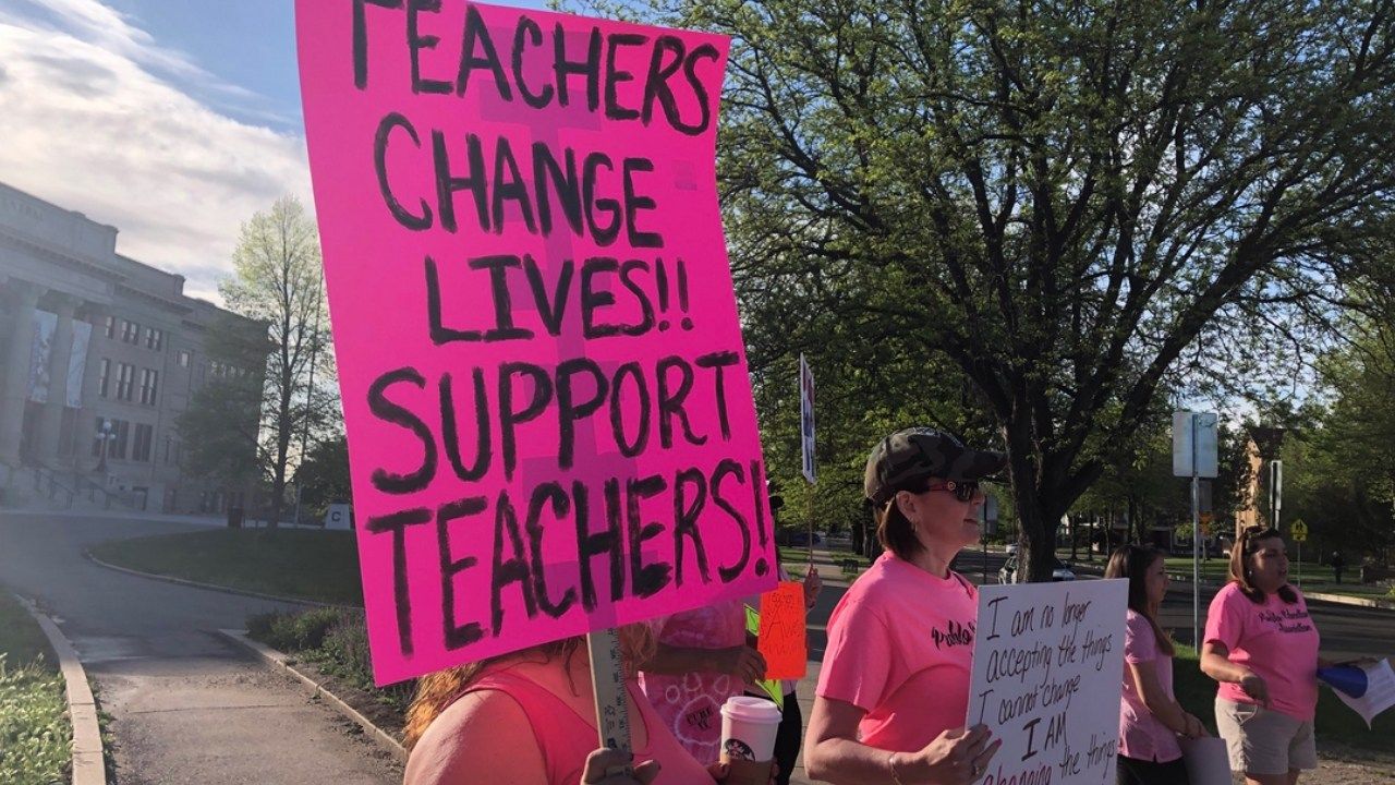 D60 teachers begin the 2nd day of their strike. This group arrived just after 7:00 a.m. at Central High School. (KOAA)