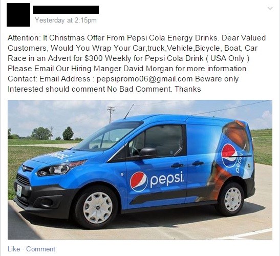 make money signs your car to advertiser wanted for pepsi